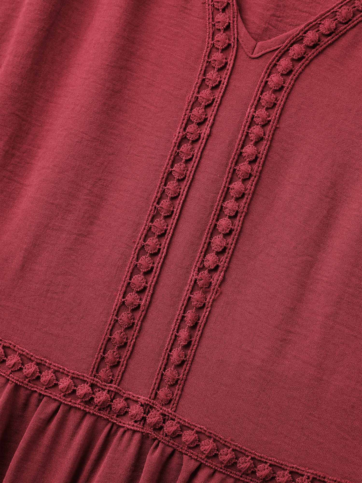 Lace Trim Neck Sheer Pockets Maxi Dress