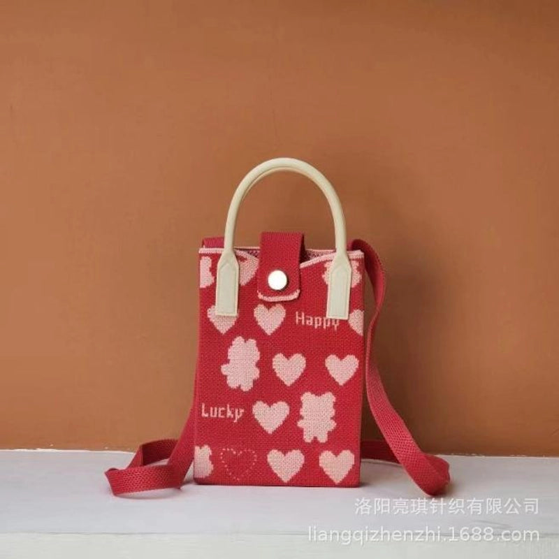 Women's Polyester Cartoon Cute Square Hidden Buckle Shoulder Bag Handbag Crossbody Bag