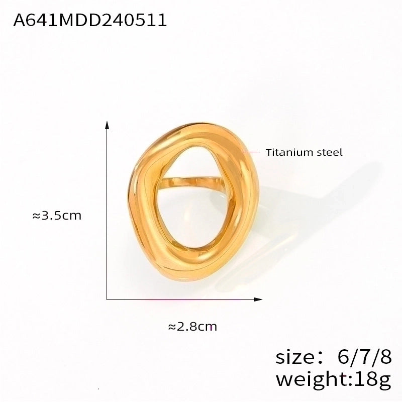 IG Style Minimalist Oval 304 Stainless Steel 18K Gold Plated Hollow Out Rings