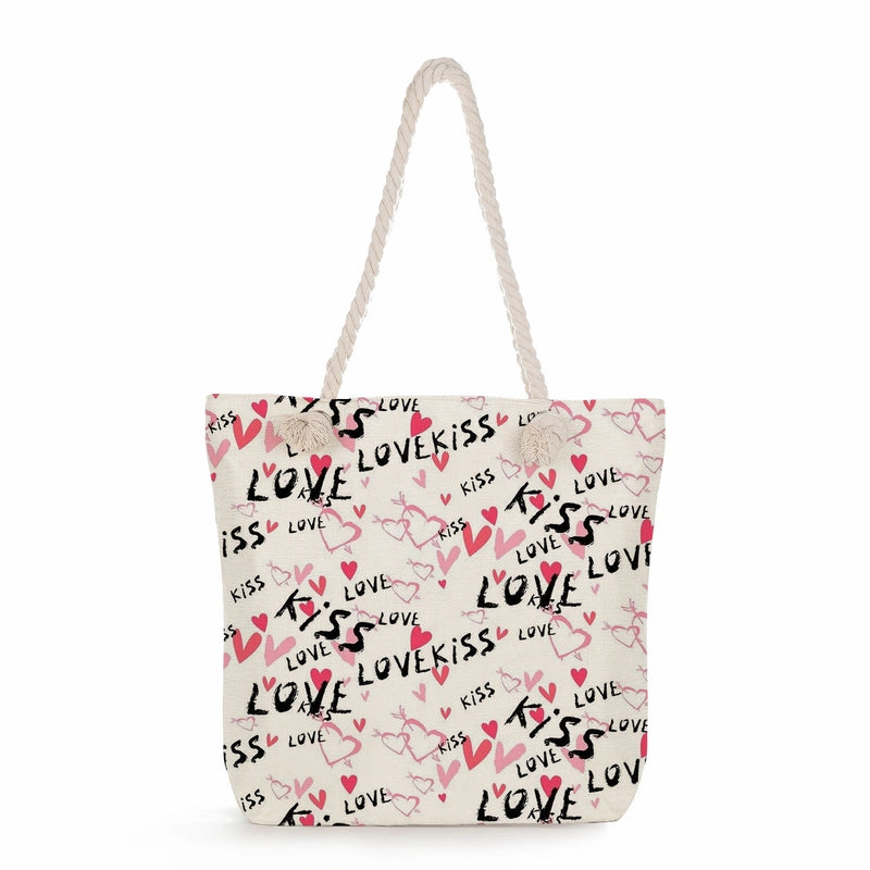 Women's Cotton And Linen Heart Shape Classic Style Square Zipper Tote Bag