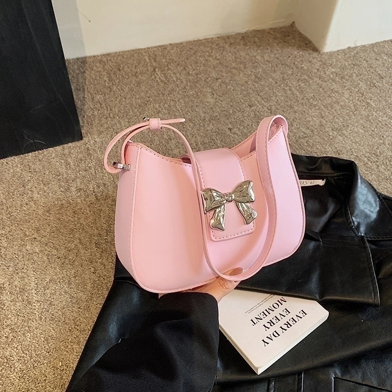 Women's Medium Pu Leather Solid Color Bow Knot Elegant Basic Square Zipper Underarm Bag