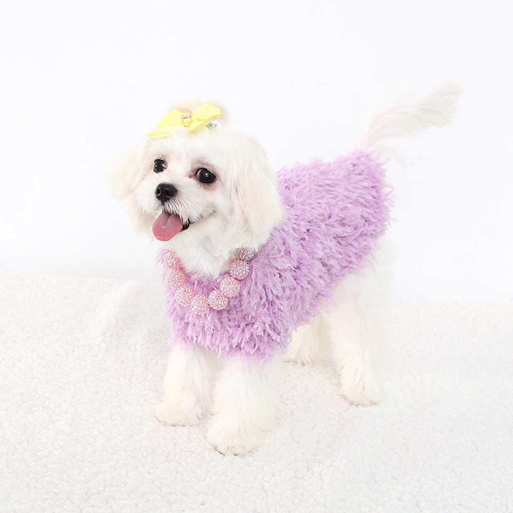 Tassel Faux Fur Dog Sweater&Hat