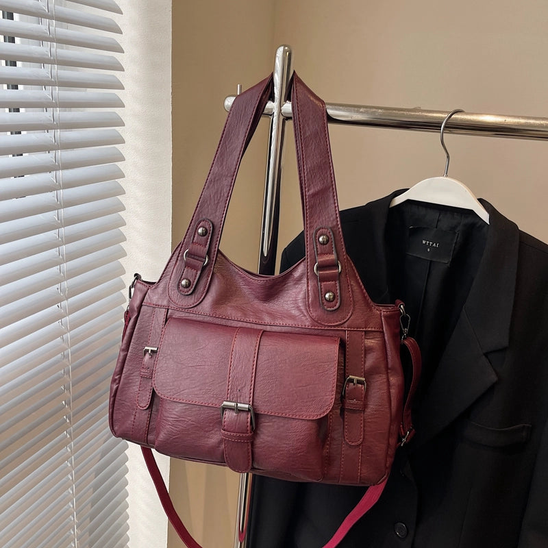 Women's Pu Leather Solid Color Basic Classic Style Streetwear Square Zipper Shoulder Bag