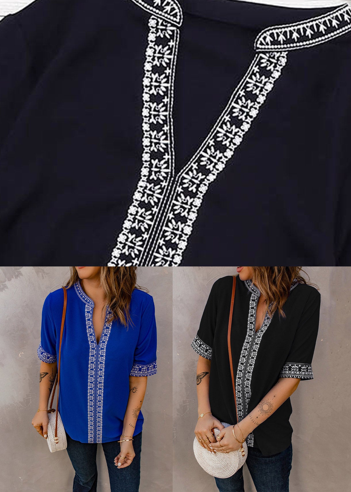 Royal Blue Embroidered Thin T Shirts Summer