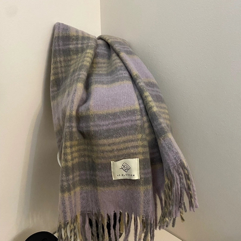 Plaid Scarf Women's Winter High-grade Gradient Mohair Thickened Warm Scarf New Cashmere-like Shawl