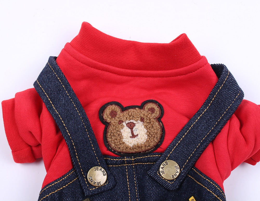 Bear Pattern Dog Cat Denim Jumpsuit