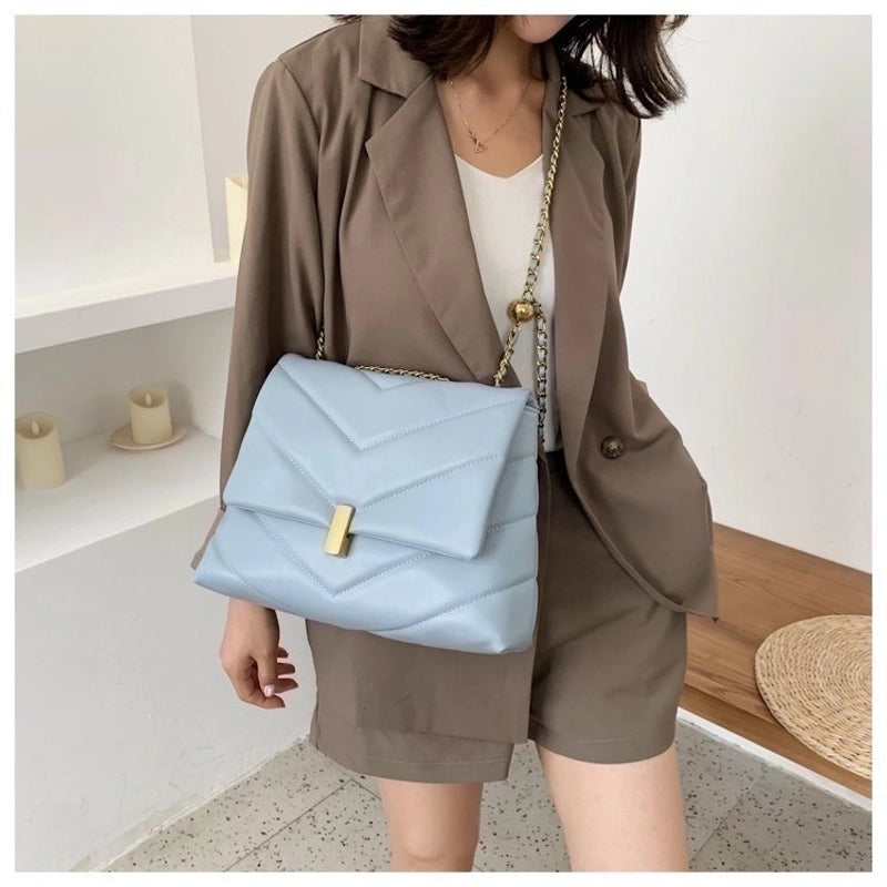 Women's Pu Leather Solid Color Elegant Square Zipper Magnetic Buckle Shoulder Bag