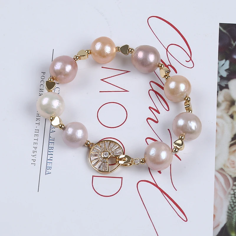 Hot Sale Natural 12-13mm Round Edison Freshwater Pearl Beads Bracelet For Women