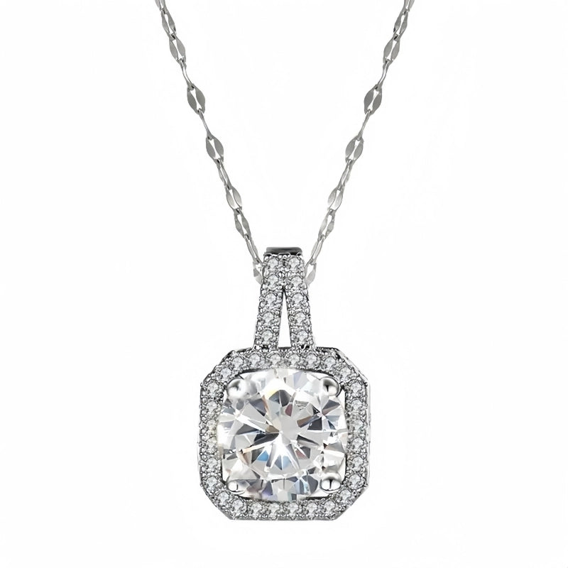 201 Stainless Steel White Gold Plated Gold Plated Classic Style Plating Inlay Square Glass Zircon Pendant Necklace