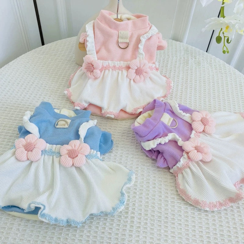 Sweet Knitted Flower Dog Cat Dress Harness