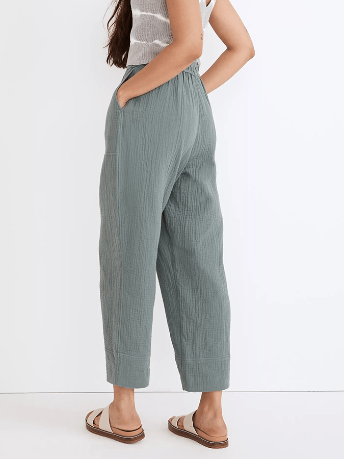 Women's Casual Solid Color Elastic Waist Cotton Linen Pants