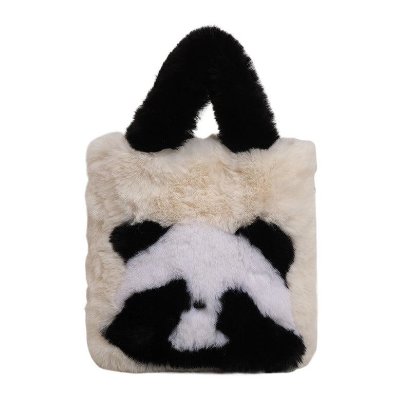 Women's Plush Animal Color Block Cute Streetwear Square Zipper Shoulder Bag Crossbody Bag
