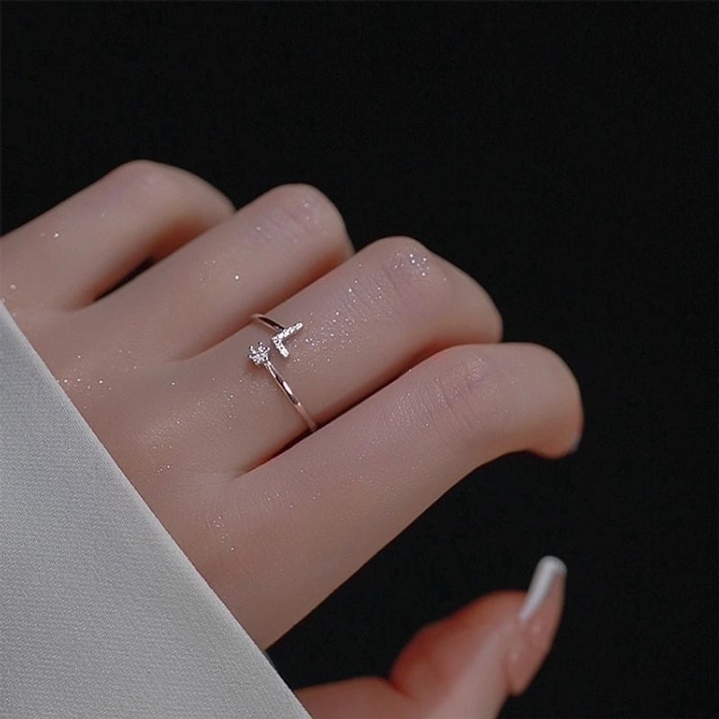 Ig Style Minimalist Letter Copper Plating Inlay Zircon Open Ring