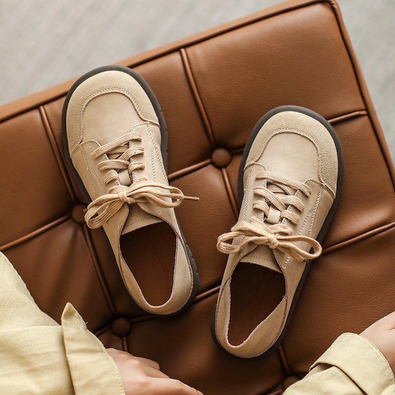 Handmade Soft Leather Oxfords & Tie Flats For Women Barefoot Shoes  in Brown/Beige