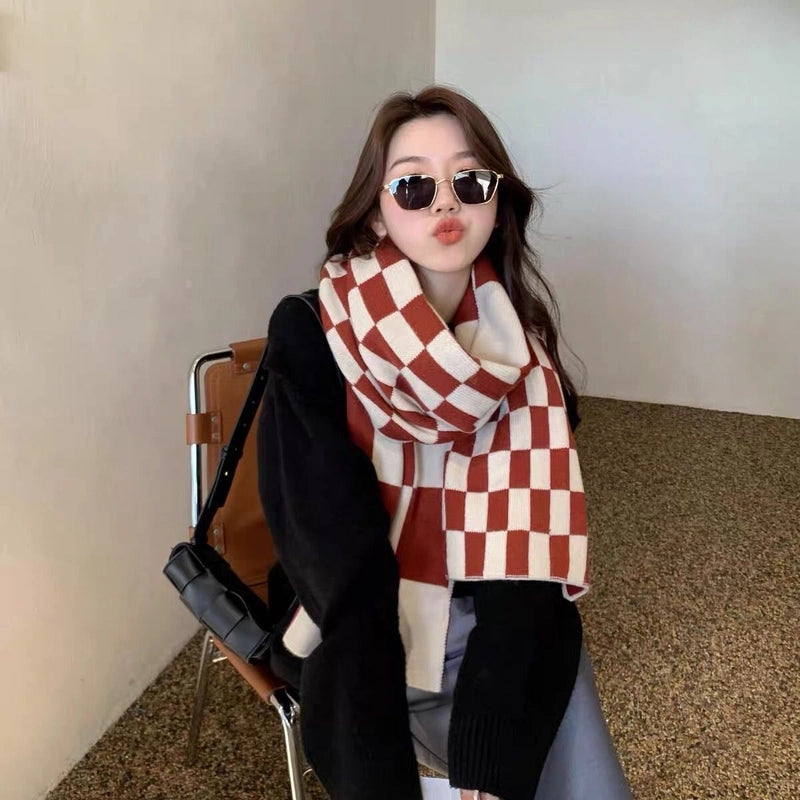 Plaid Cashmere Scarf Women's Winter New High-end Shawl Student Warm Neck Fashion