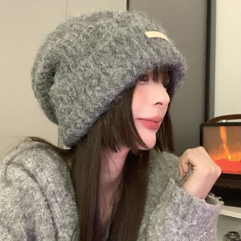 Heap Hat Autumn And Winter Big Head Casual Cold Hat Warm Hat Imitation Wool Couple Warm Wool Knitted Hat