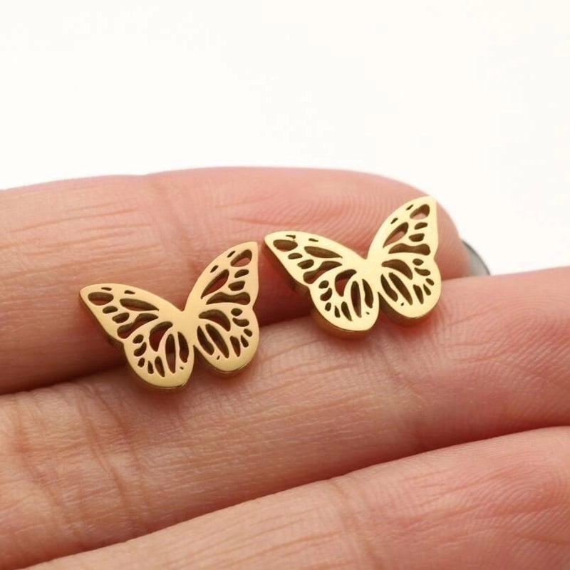1 Pair Minimalist Butterfly Plating Hollow Out 304 Stainless Steel 18K Gold Plated Ear Studs