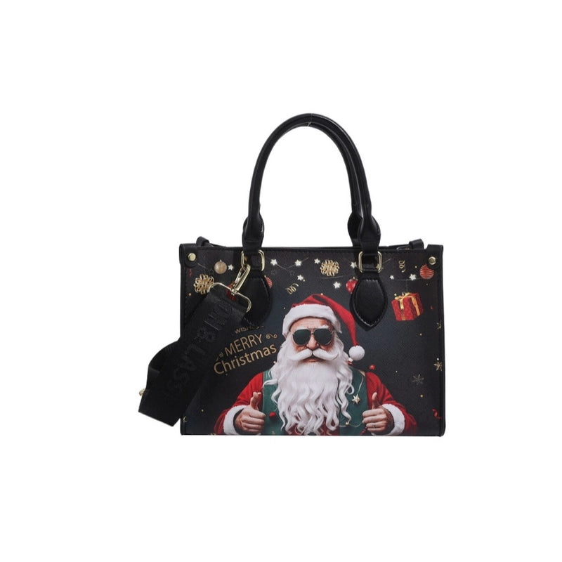 Christmas Women's Large Pu Leather Santa Claus Streetwear Square Zipper Tote Bag