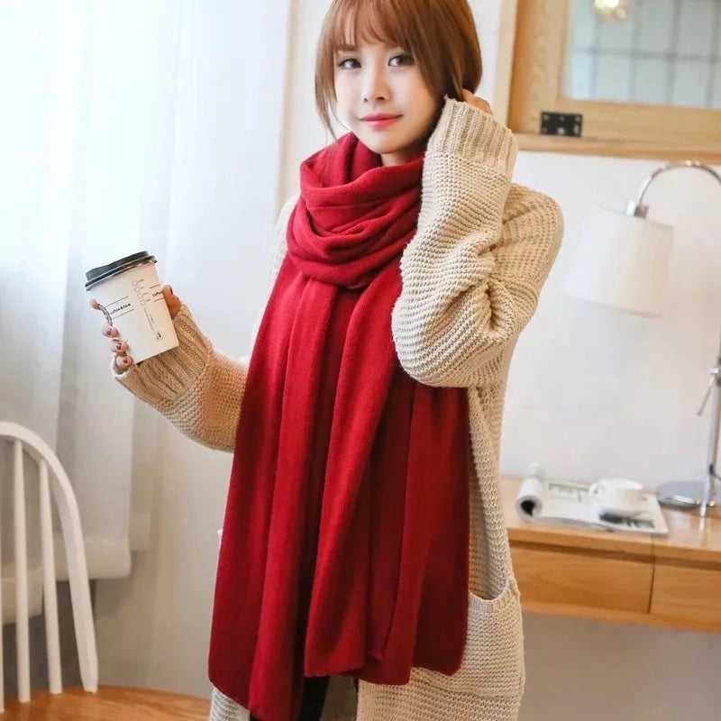 Winter Knitted Wool Scarf Cashmere Solid Color Fashion Shawl Warm Extended Scarf