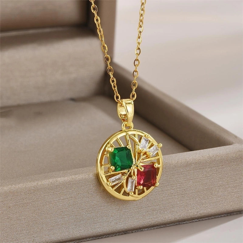 Elegant Minimalist Leaf Flower Bow Knot Titanium Steel Zircon Plating Pendant Necklace