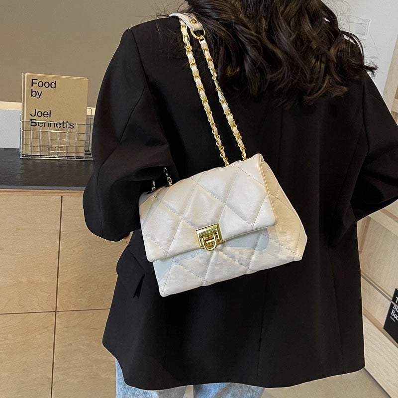 Women's Lingge Classic Style Sewing Thread Square Lock Clasp Shoulder Bag