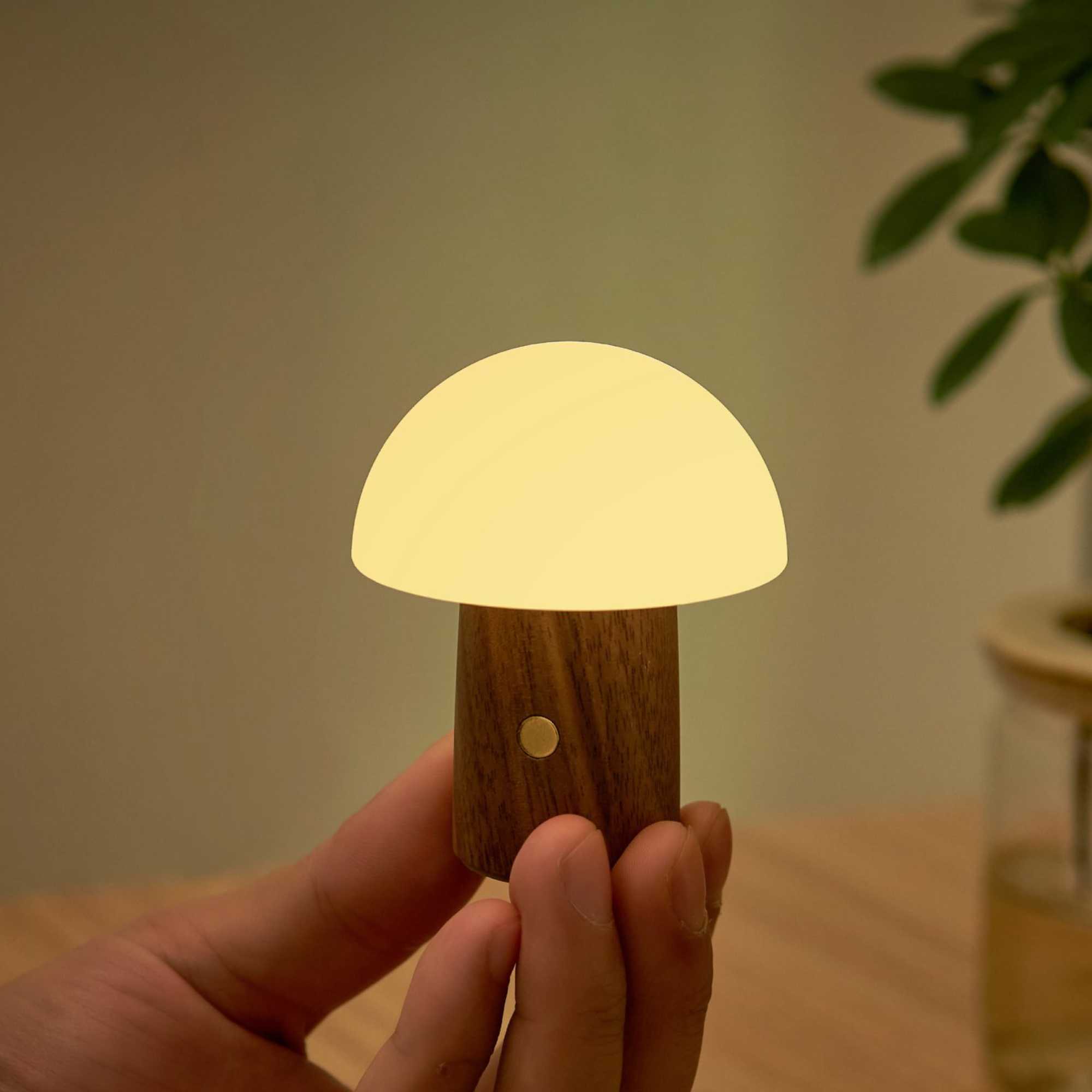Gingko Alice Mushroom Lamp Super Mini . Walnut