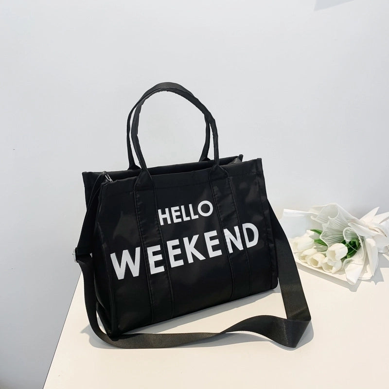 Women's Large All Seasons Nylon Letter Streetwear Square Zipper Tote Bag