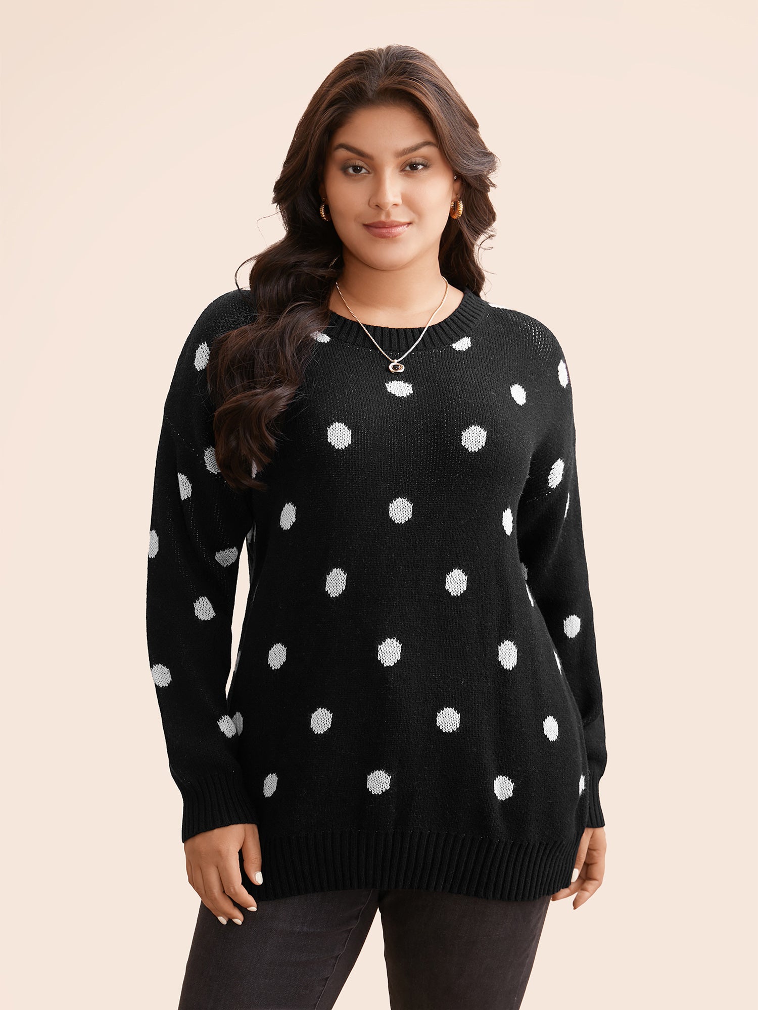 Polka Dot Drop Shoulder Sleeve Pullover