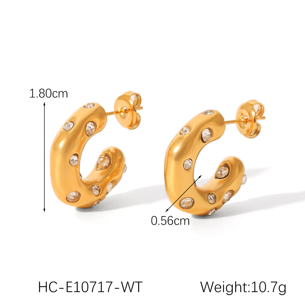 Special-Shaped 18K Gold Stainless Steel Earrings With Zircon C-Shaped Earrings For Women Titanium Steel Earrings