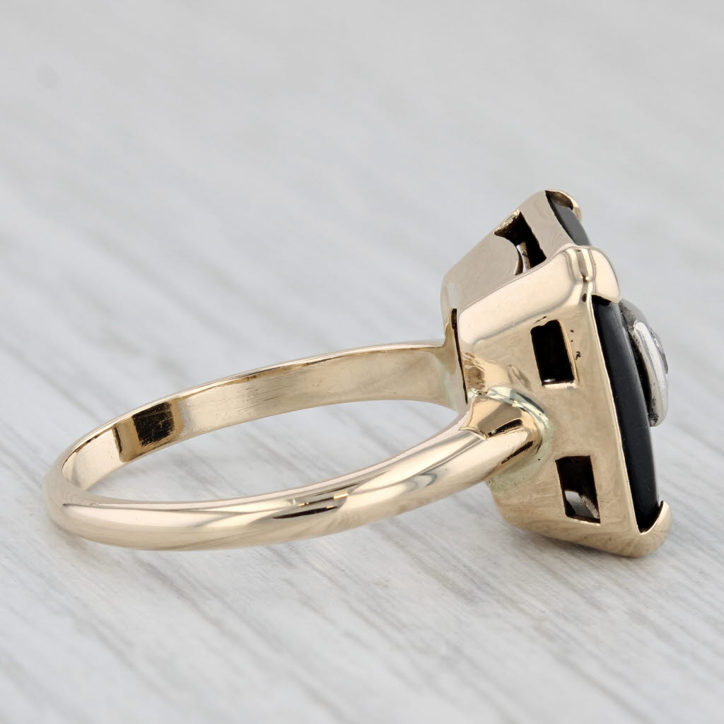 Vintage Onyx Diamond Signet Ring 14k Yellow Gold Size 8