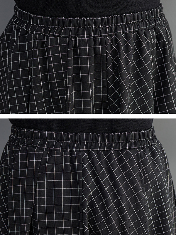 Loose Irregular Clipping Plaid Asymmetric Elasticity Skirts Bottoms