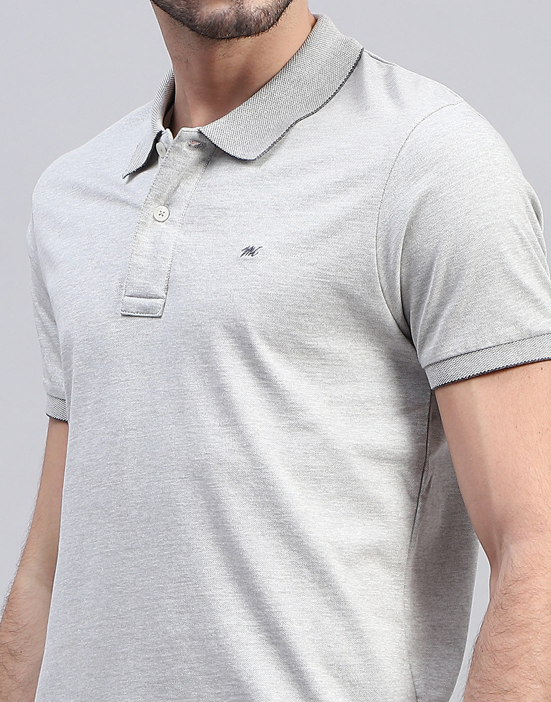 Men Grey Solid Polo Collar Half Sleeve T-Shirt