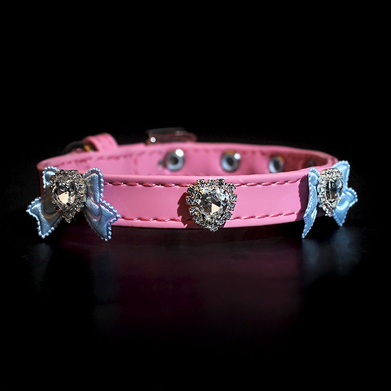 Rhinestone Heart Bow Decor Dog Cat Collar