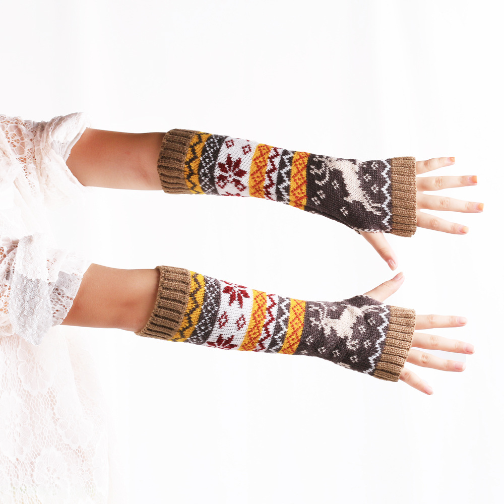 Retro Deer Snowflake Half Finger Long Gloves