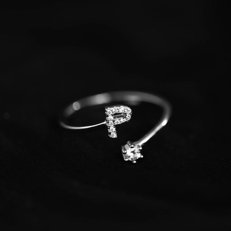 Ig Style Minimalist Letter Copper Plating Inlay Zircon Open Ring