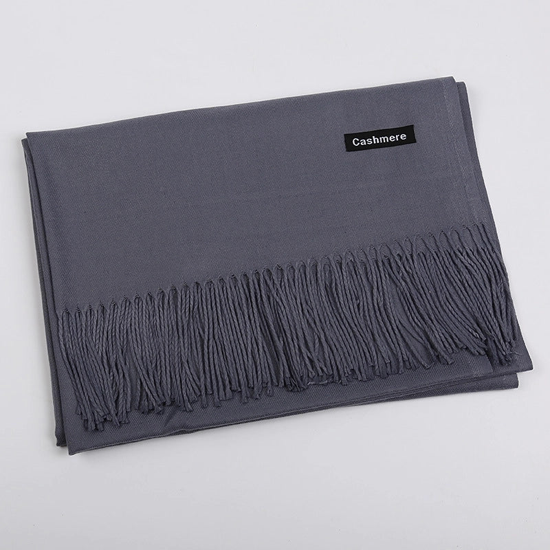 Pure Color Cashmere Scarf Women's Autumn And Winter Popular 220g Light Board Tassel Warm Shawl Travel Gift