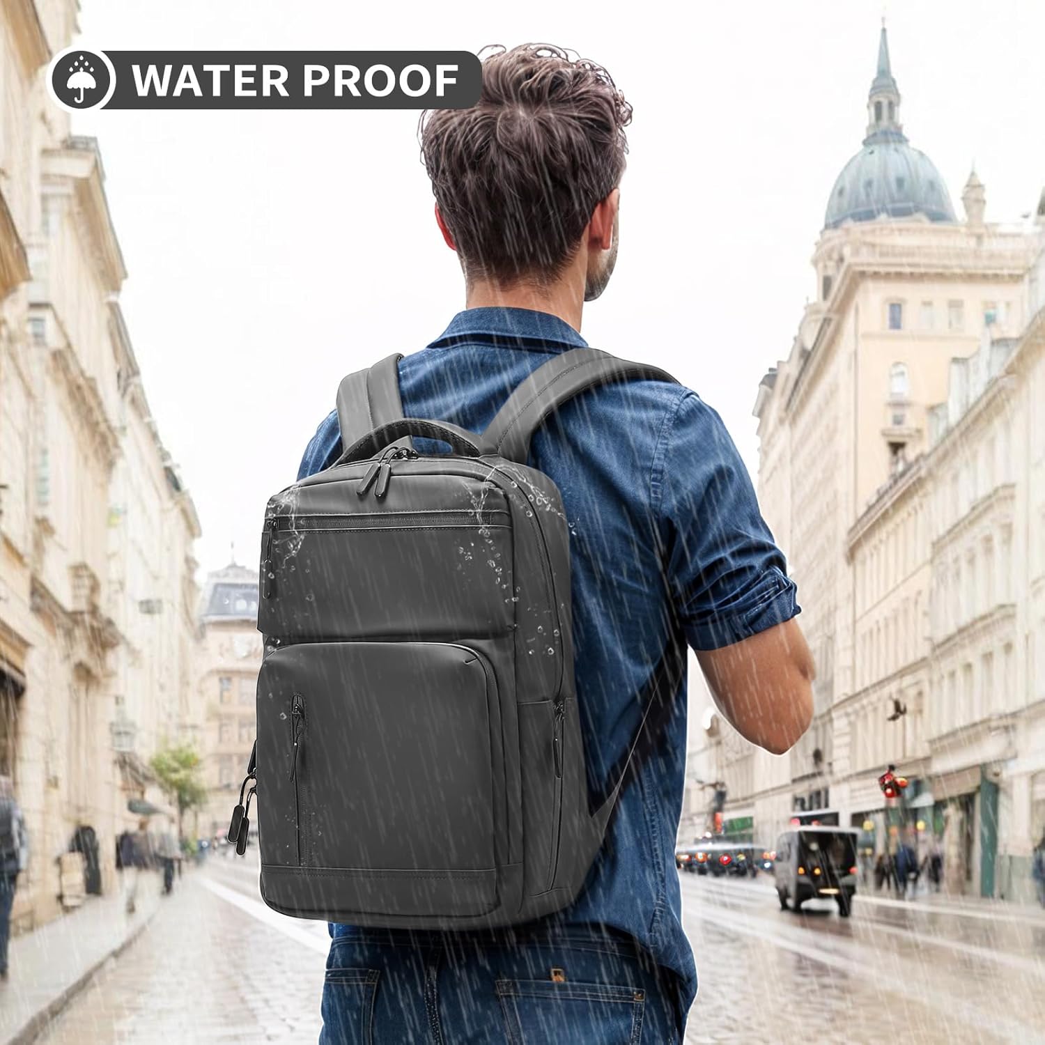 Waterproof Laptop Backpack for Men & Women, Flight Approved Anti-Theft Daypack with 15.6-inch Laptop Sleeve (Black)