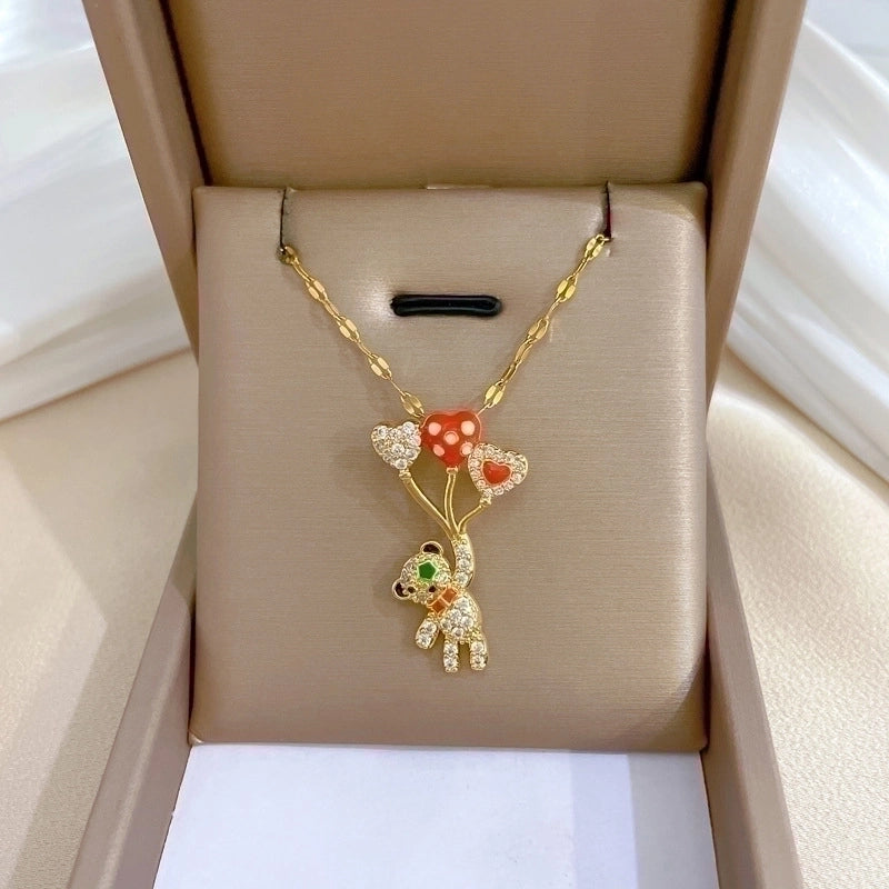 Minimalist Bear Titanium Steel Copper Plating Inlay Zircon Pendant Necklace