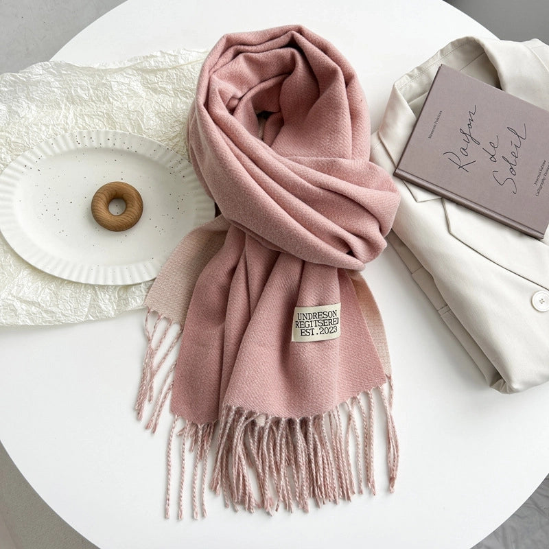 Women's Basic Solid Color Imitation Cashmere Tassel Scarf