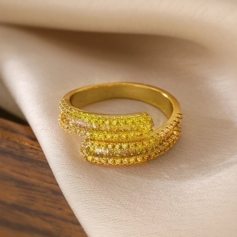 Minimalist Geometric Solid Color Copper Plating Inlay Zircon Open Rings