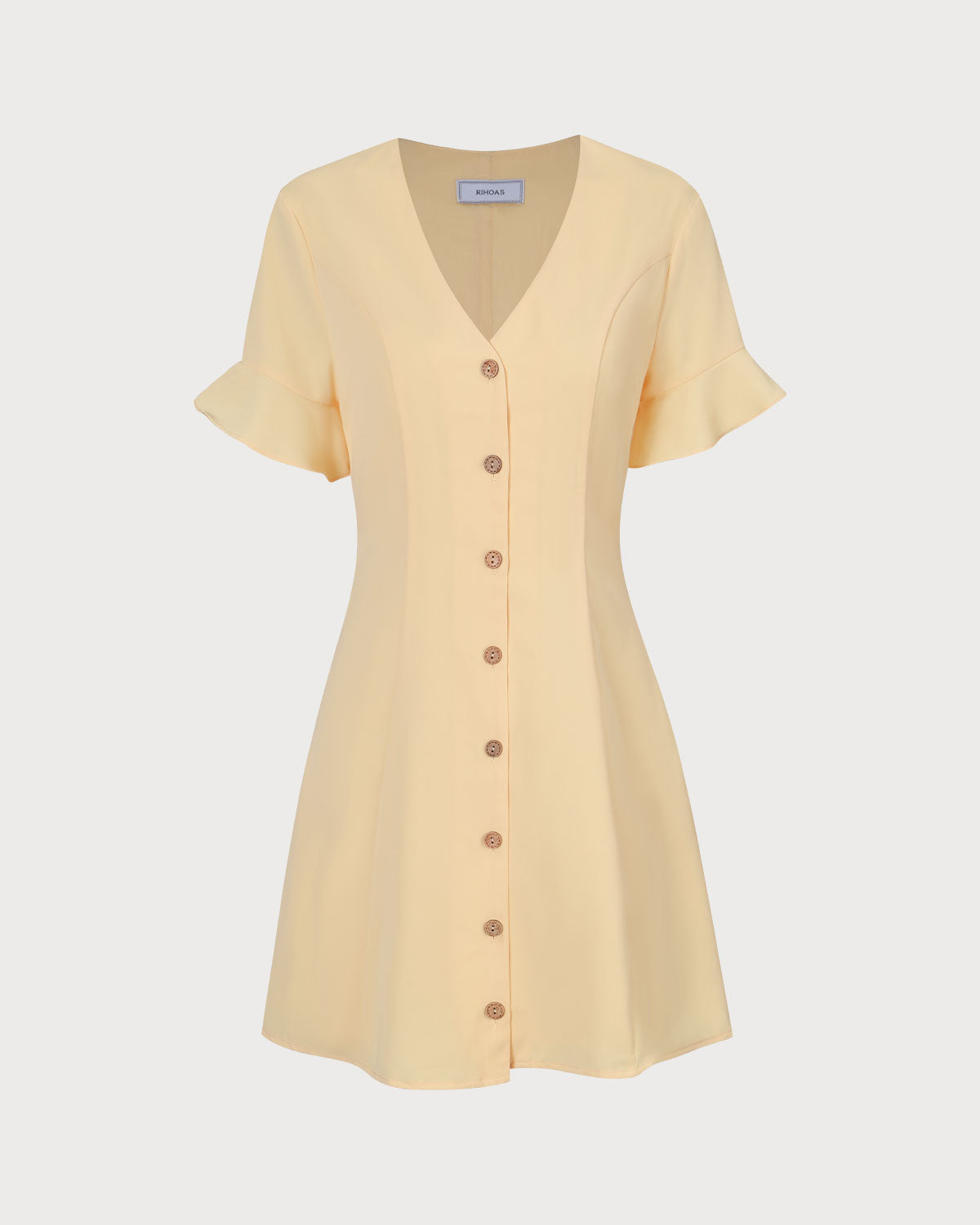 The Yellow V Neck Ruffle Button-up Mini Dress