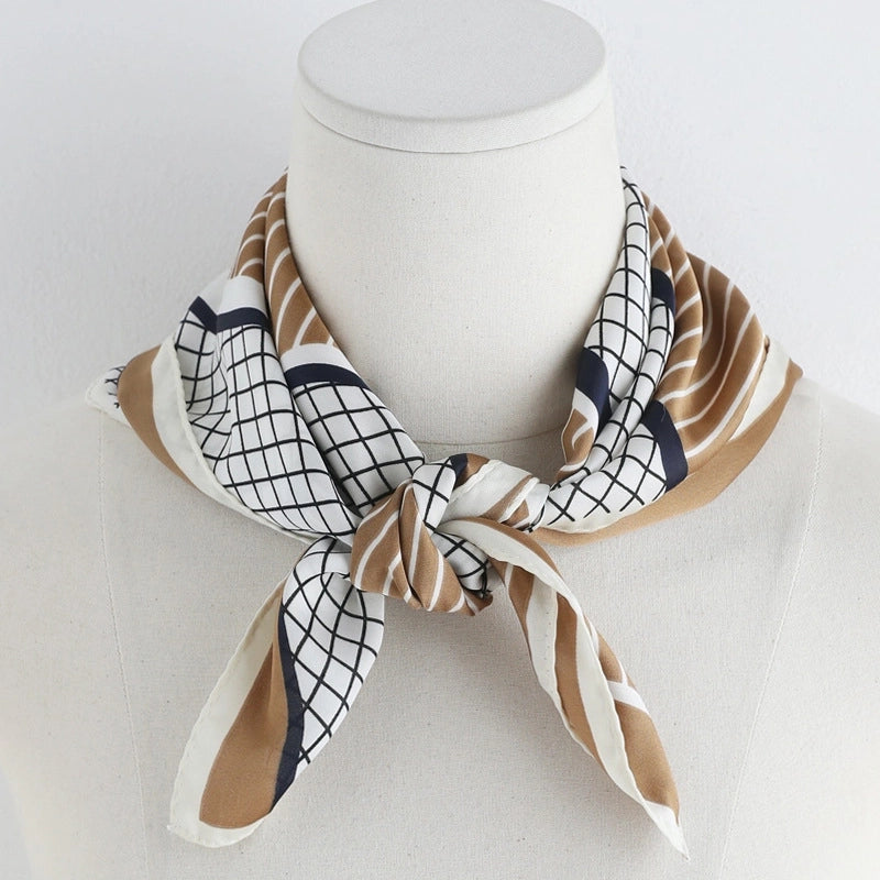 Women's Minimalist Plaid Satin Printing Silk Scarf