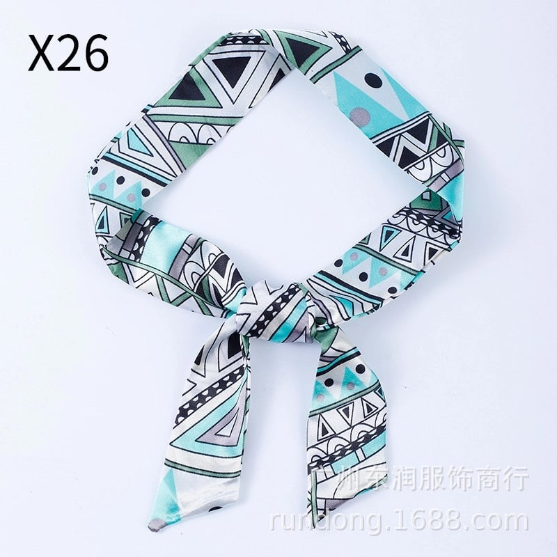 Silk Scarf Long Beveled Small Silk Scarf Double-layer Hair Belt Ribbon Decoration Tie Bag Hand Gift Box Silk Scarf