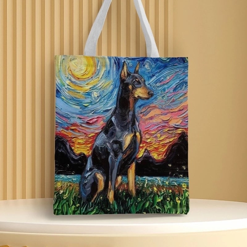 Women's Medium Canvas Animal Basic Classic Style Square Open Canvas Bag