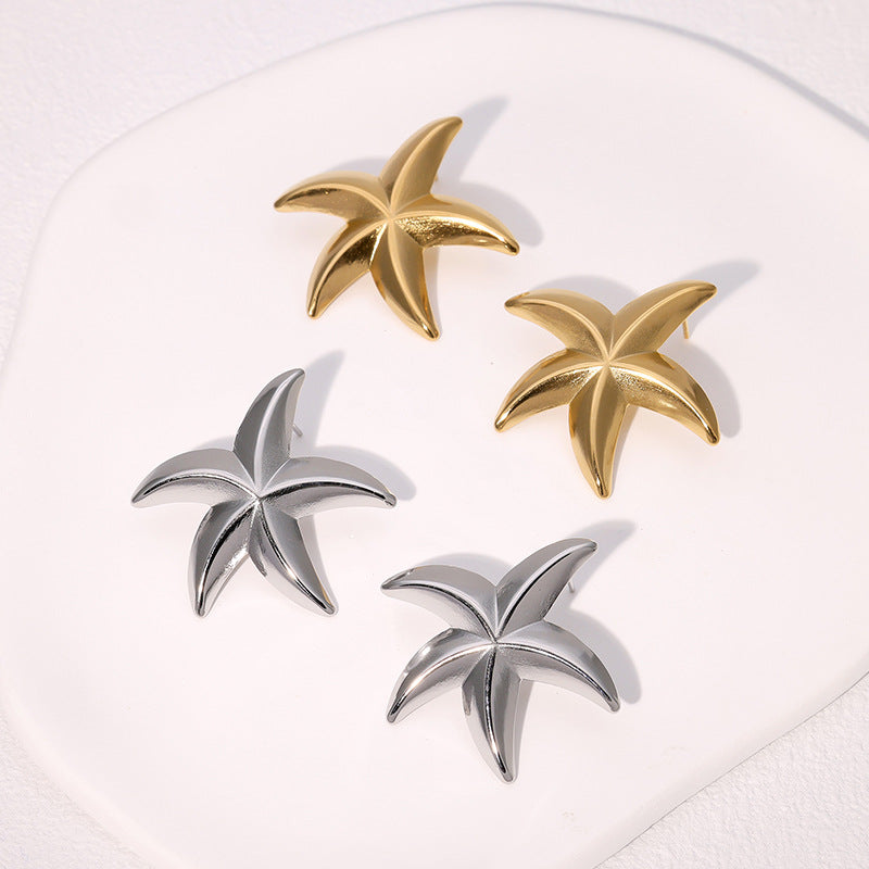 Ocean Holiday Style Starfish Earrings Simple Cold Style Gold-Plated Stainless Steel Earrings For Women