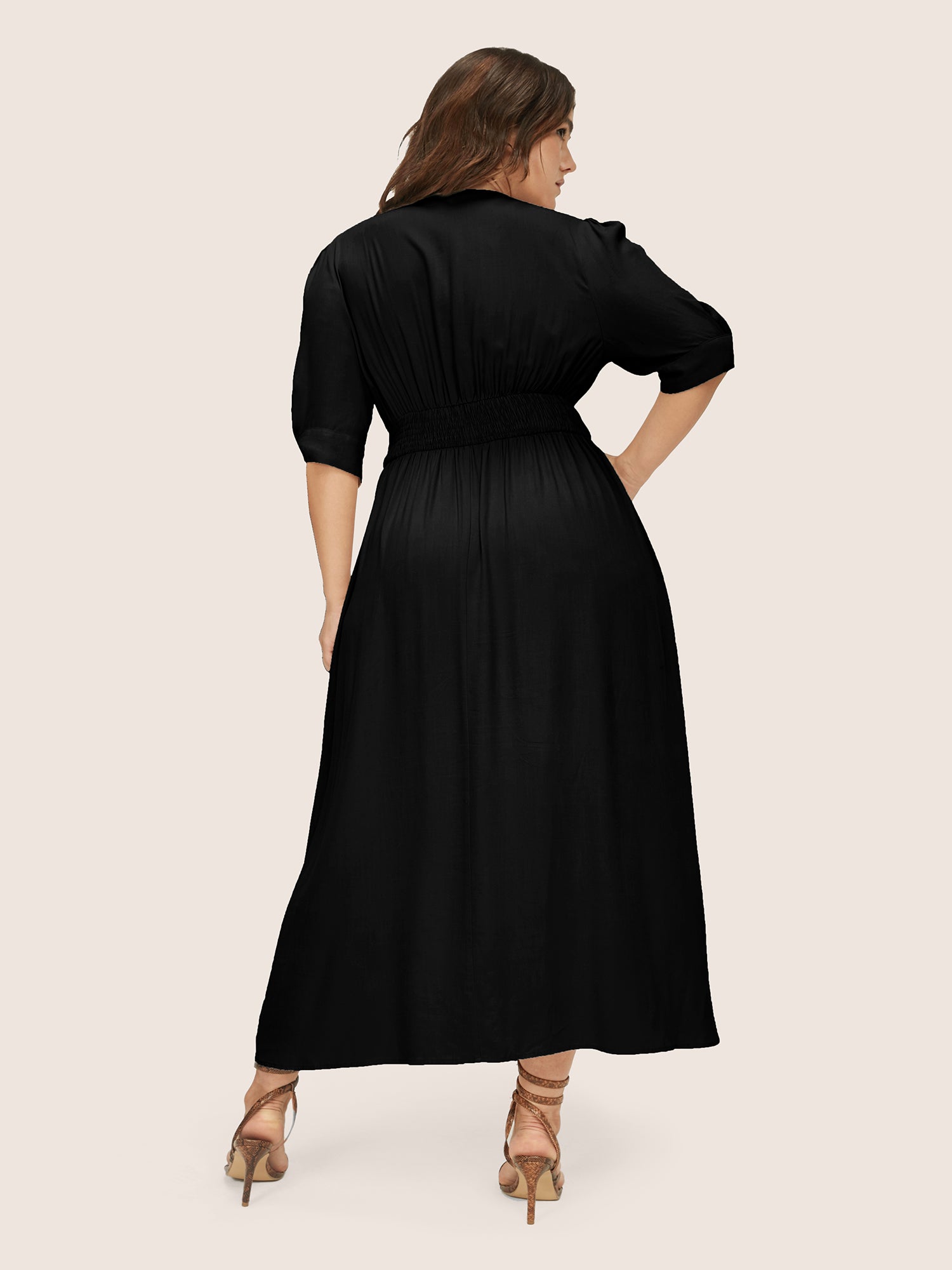 Plunging Neck Button Detail Pocket Maxi Dress