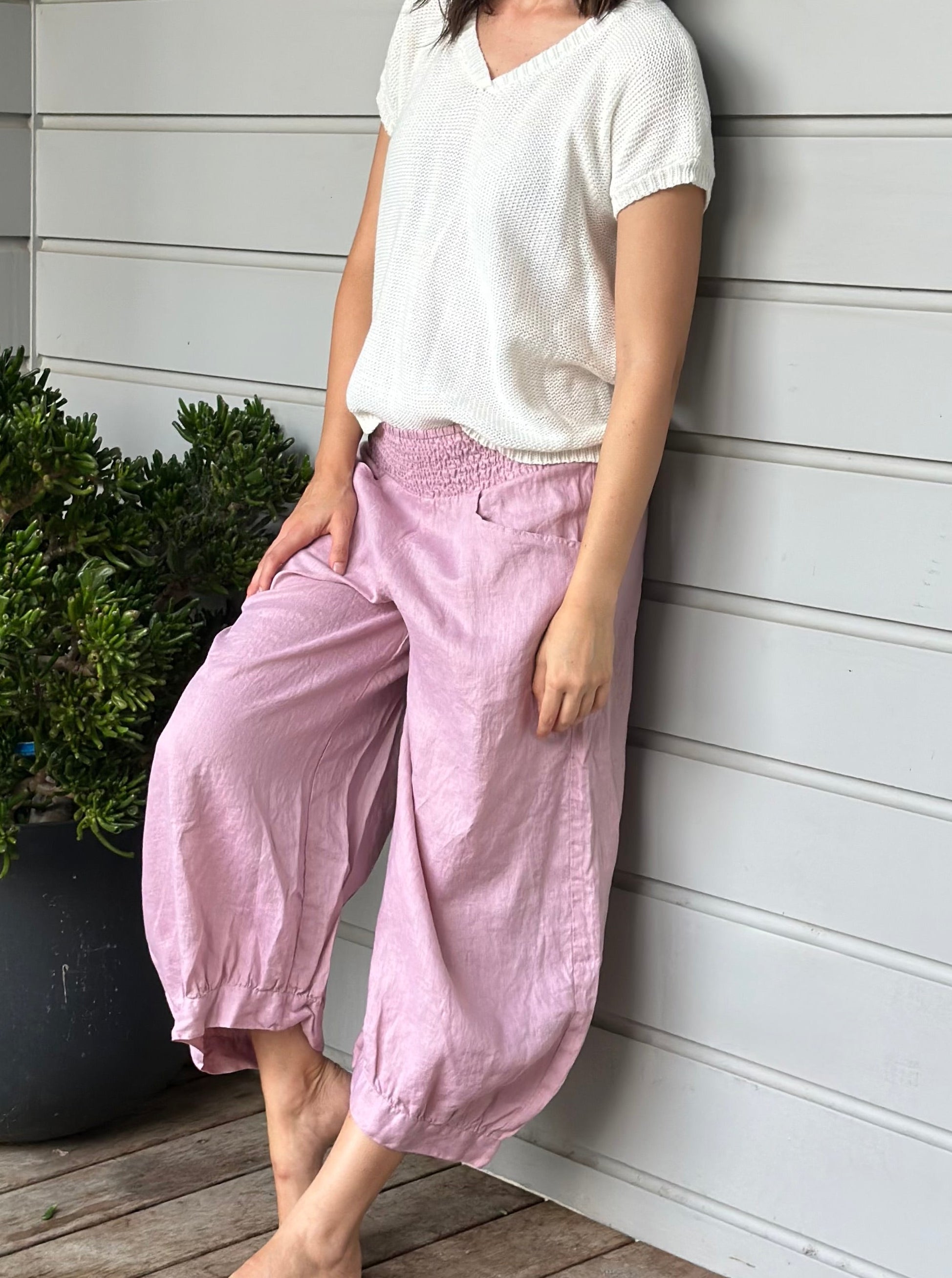 jackie pants - dusty rose linen