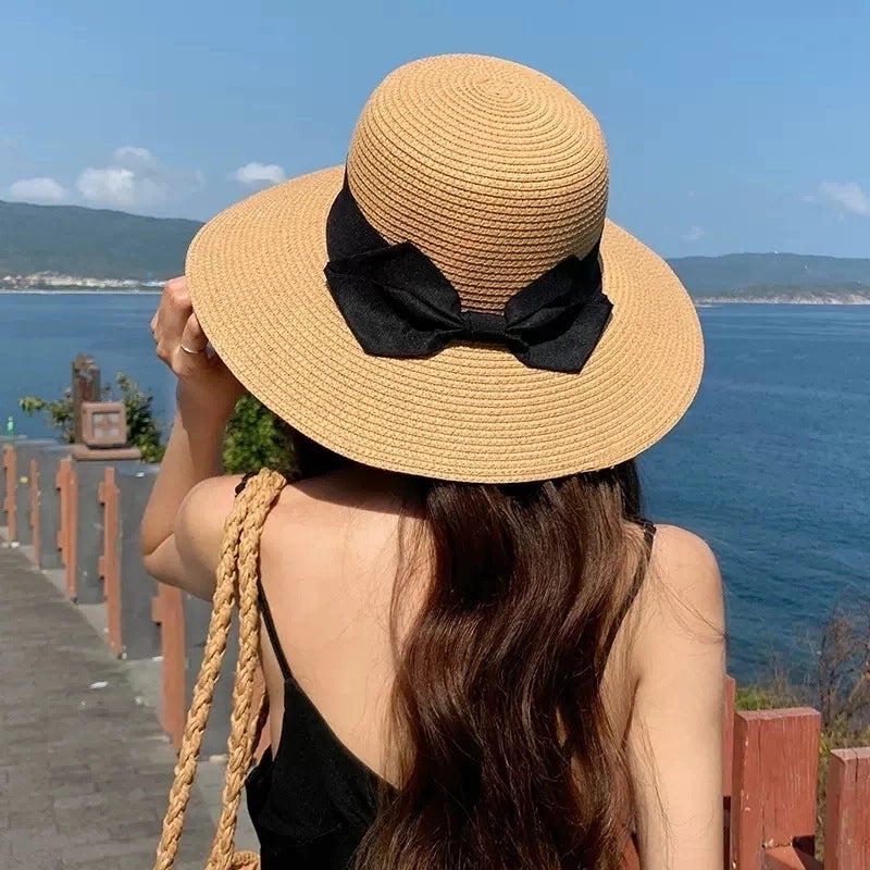 Women's Vacation Solid Color Bowknot Big Eaves Straw Hat