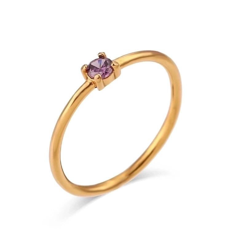 Fashion Round 304 Stainless Steel Artificial Gemstones Birthstone 18K Gold Plated Plating Inlay Rings