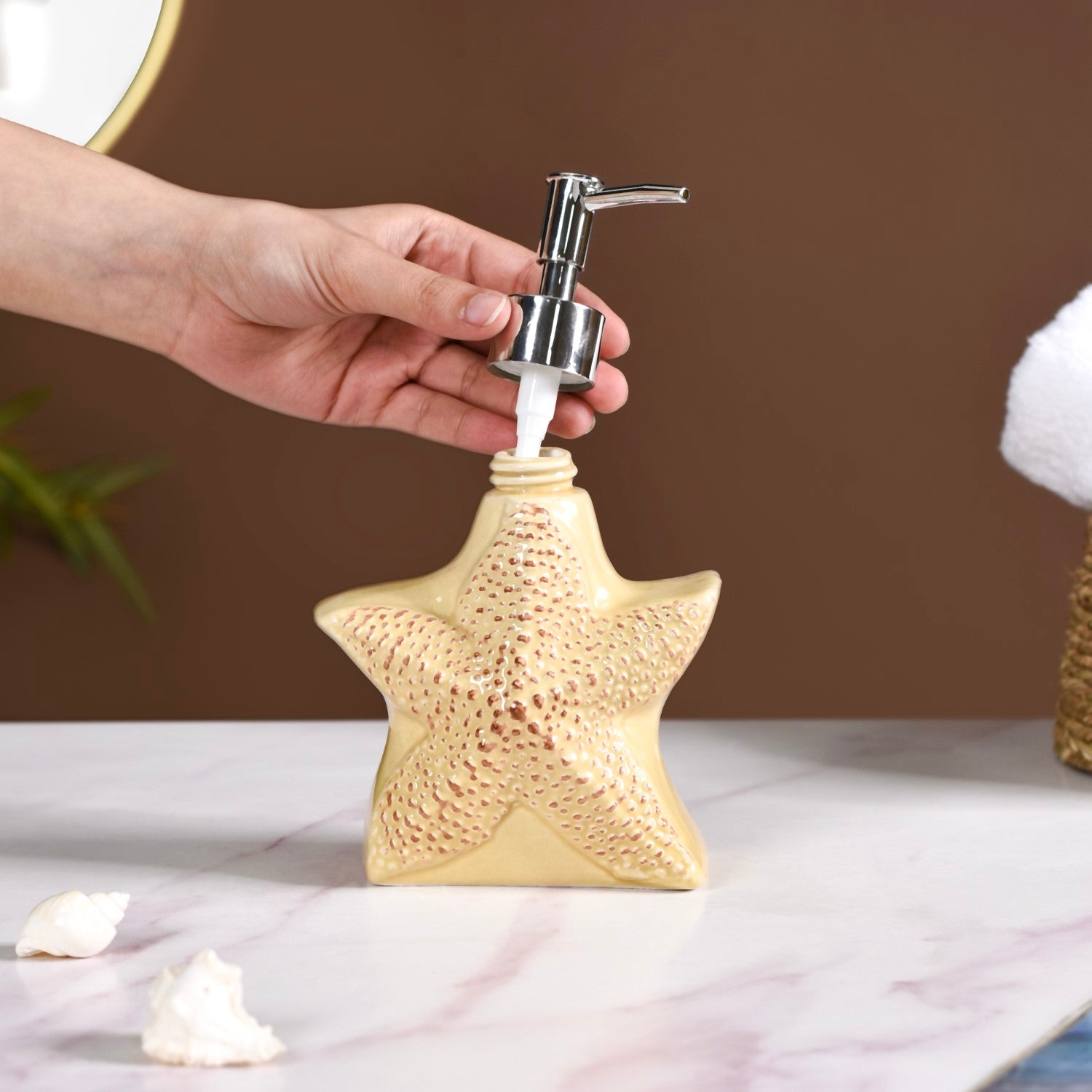 Marine Bliss Starfish Ceramic Liquid Dispenser Yellow